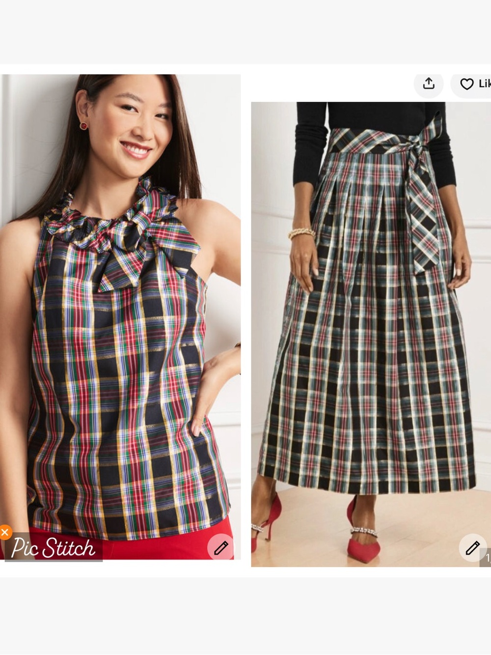 Talbots Taffeta Plaid Metallic Skirt/Top Set